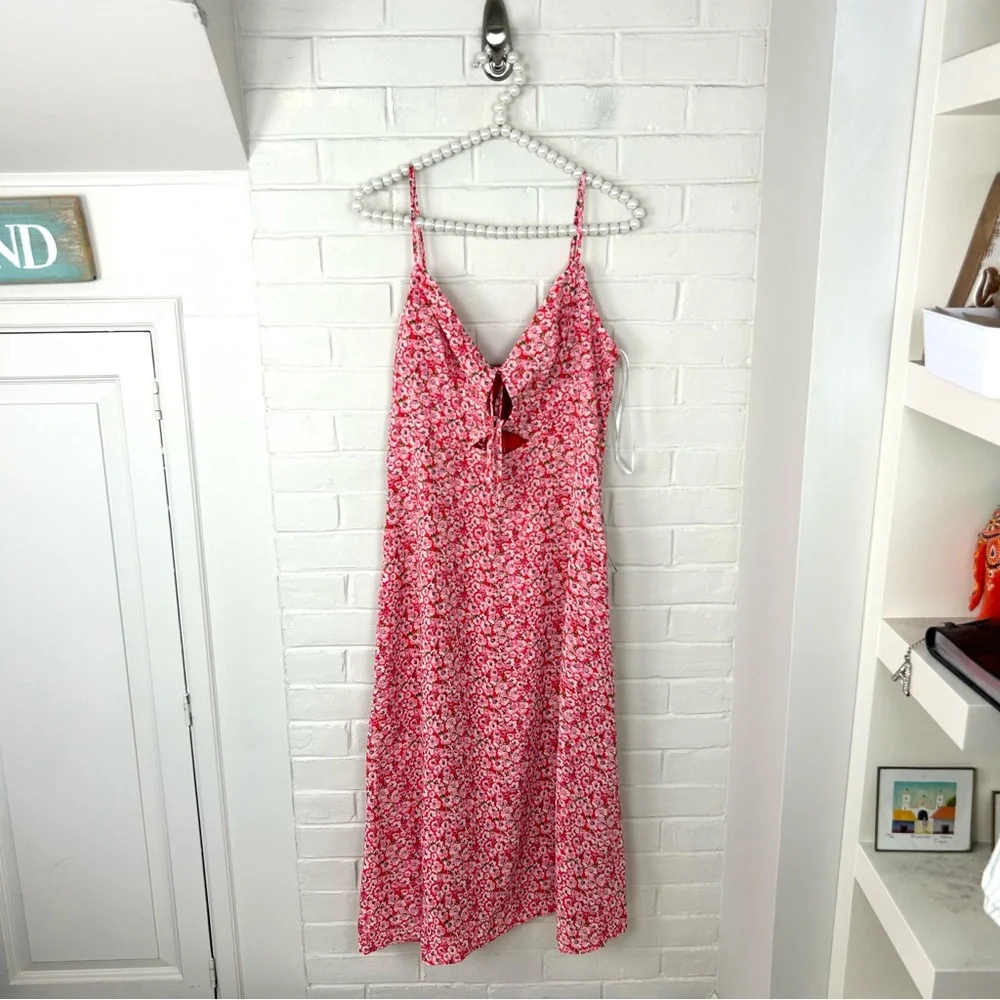 NWT Lulus Intricate Sweetness Red Floral Tie Front Sleeveless Midi Dress Size L - Picture 3 of 14